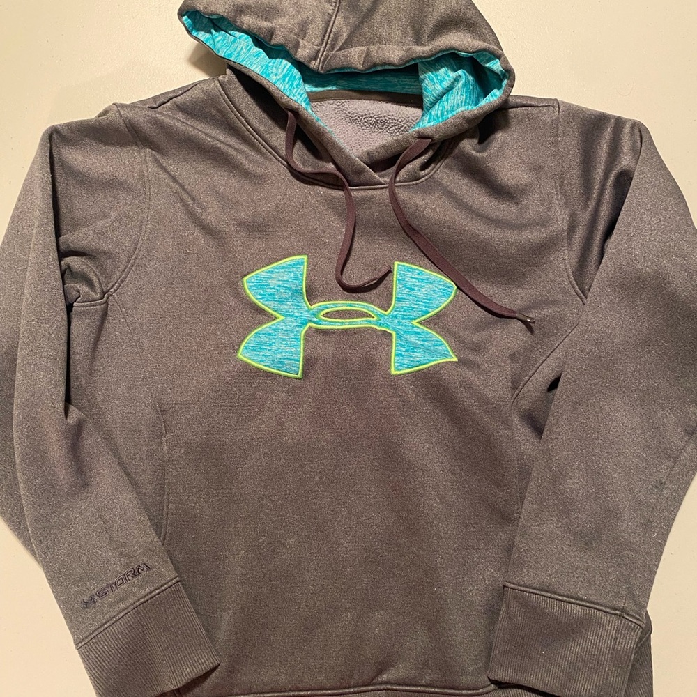 Under Armour Charcoal Hoodie with Aqua Logo